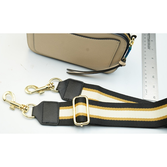 Beige Crossbody Camera Bag Gold Hardware Dual Zip with Wide Strap - Picture 10 of 10